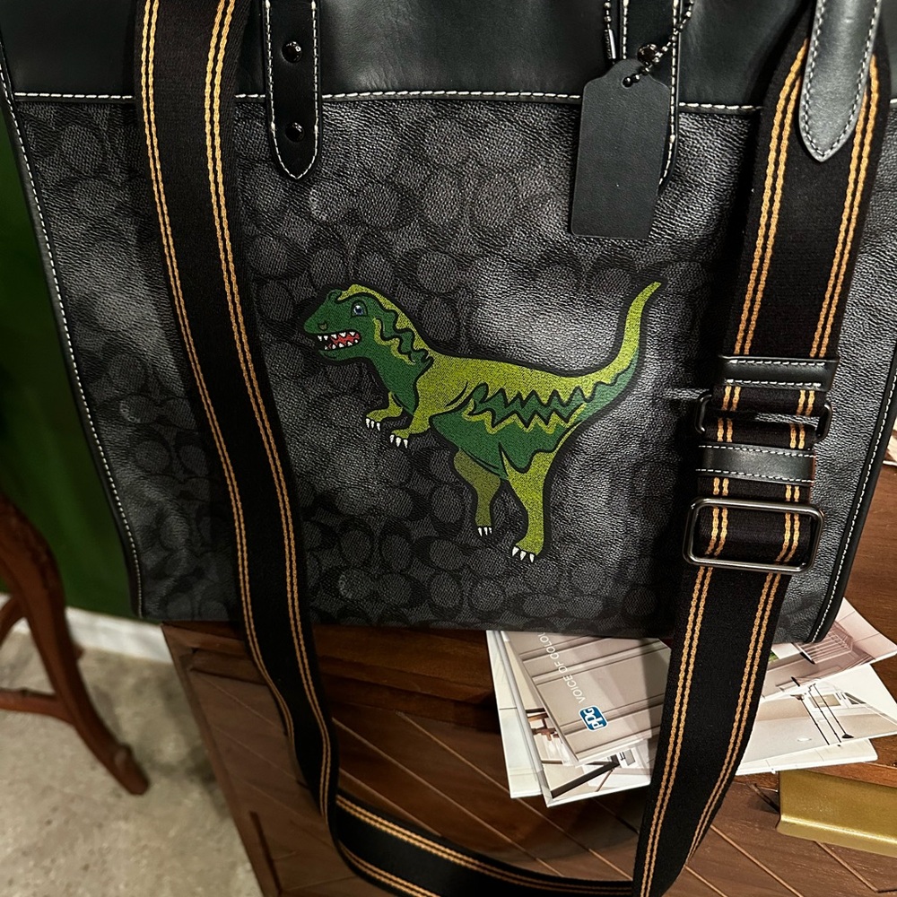 Coach Black and Green Dinosaur Signature Tote - Picture 8 of 9